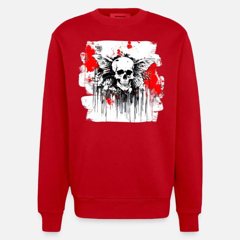 crâne éclaboussure trash polka tattoo - Sweat bio épais oversize fabriqué en UE - rouge