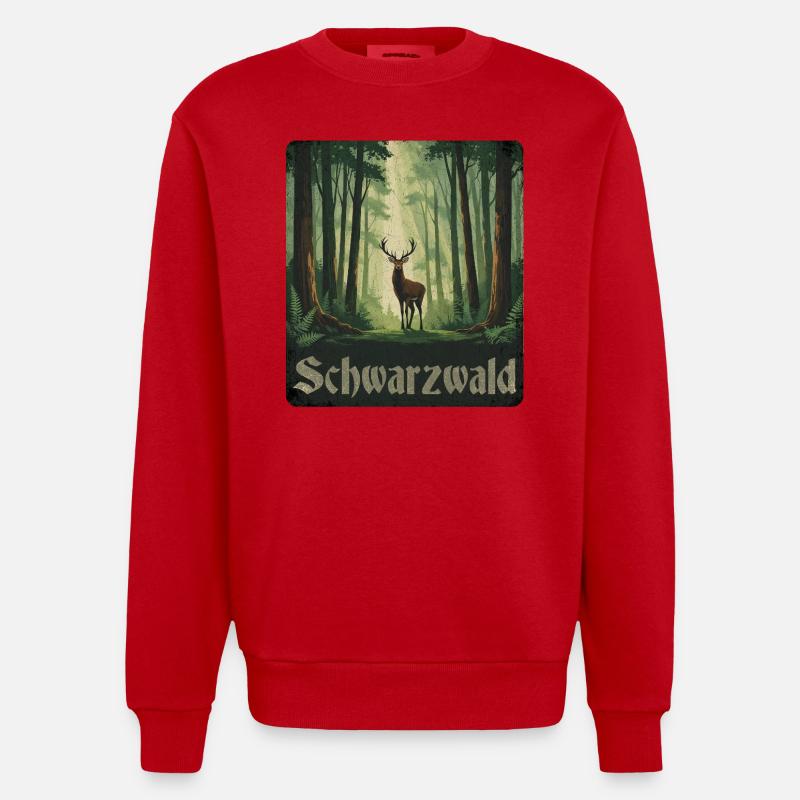 Forêt-Noire avec cerfs - Sweat bio épais oversize fabriqué en UE - rouge