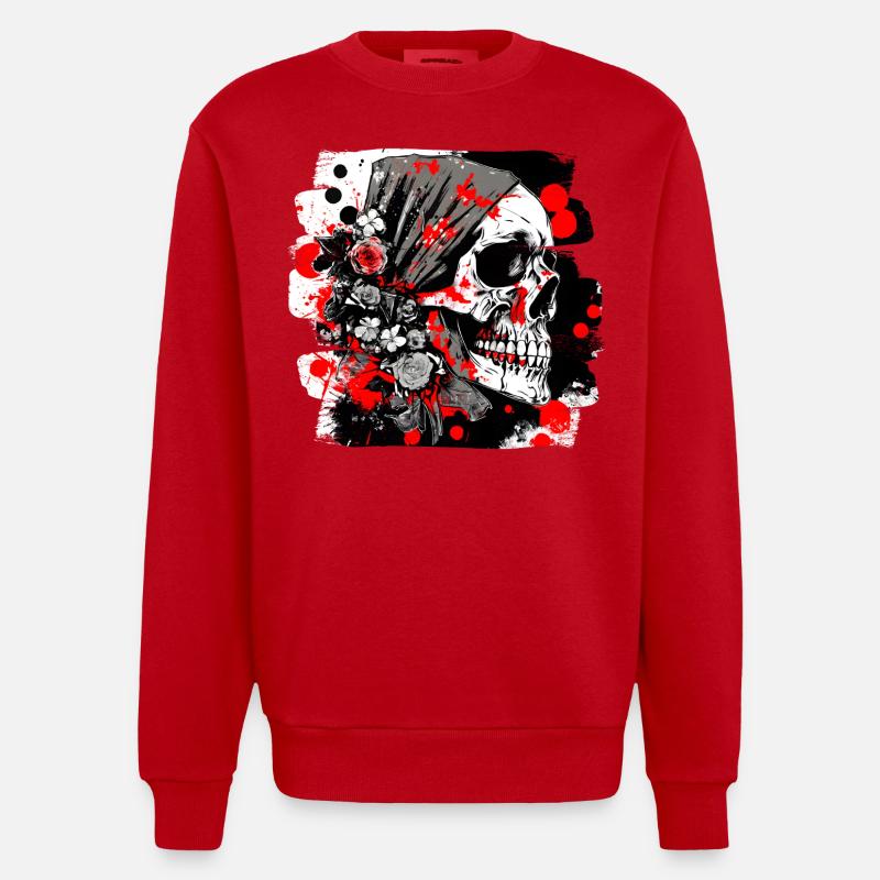 crâne éclaboussure trash polka tattoo - Sweat bio épais oversize fabriqué en UE - rouge