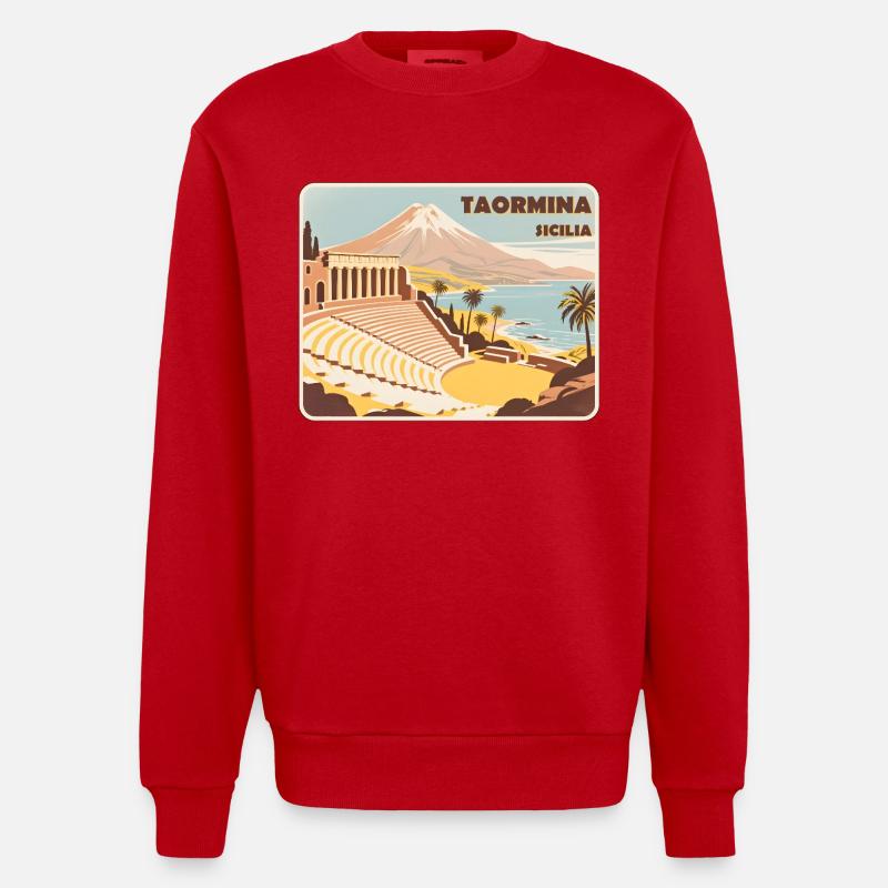Taormina, Sicile - Sweat bio épais oversize fabriqué en UE - rouge