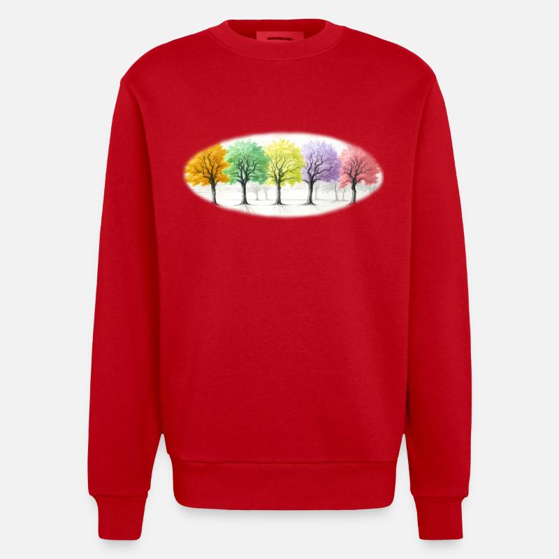 Bunt Bäume Baum Wald - Heavyweight Oversized Organic Crew Neck Made in EU - Rot