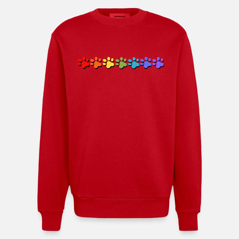 Empreinte de patte chien chat arc-en-ciel - Sweat bio épais oversize fabriqué en UE - rouge
