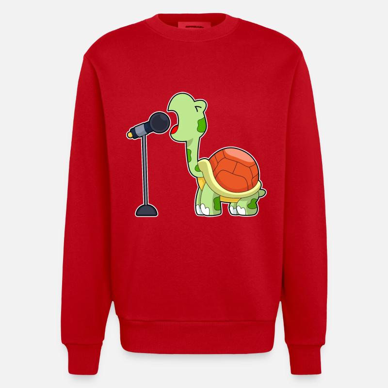 Turtle Singer Microphone Music - Heavyweight Oversized Organic Crew Neck Made in EU - red