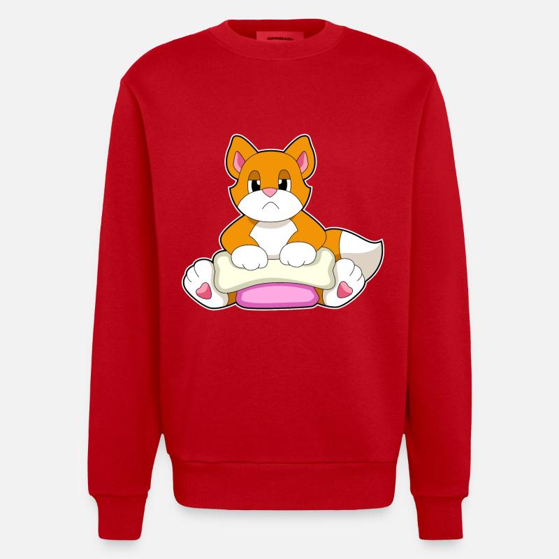 Katze Knochen - Heavyweight Oversized Organic Crew Neck Made in EU - Rot