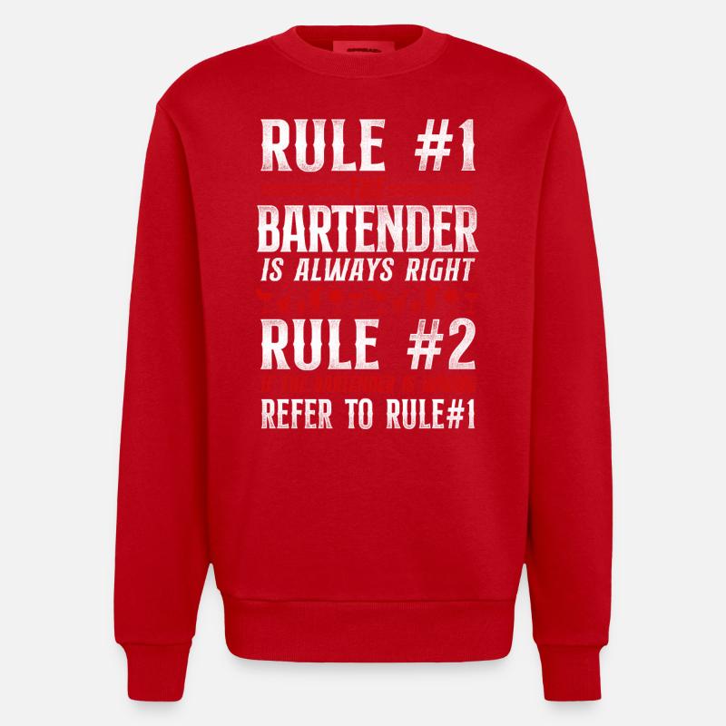 Bartender Mixologist Bar Rules - Heavyweight Oversized Organic Crew Neck Made in EU - red
