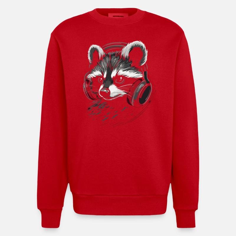 Zocker Waschbär mit roten Kopfhörern - Heavyweight Oversized Organic Crew Neck Made in EU - Rot