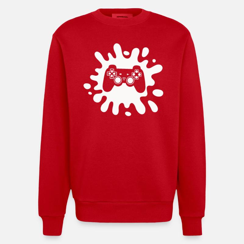 Zocker Splatter-Controller – Retro Gaming Kunst - Heavyweight Oversized Organic Crew Neck Made in EU - Rot