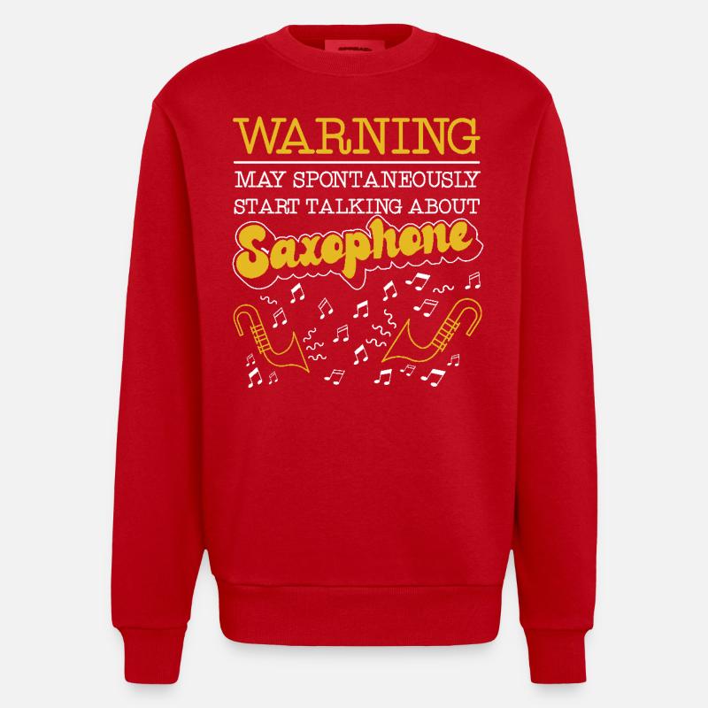 Saxophone Warning May - Heavyweight Oversized Organic Crew Neck Made in EU - red