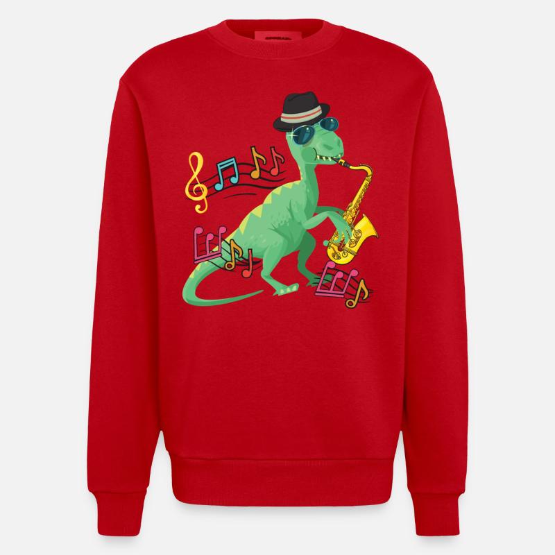 Saxophone T-Rex Jazz - Heavyweight Oversized Organic Crew Neck Made in EU - Rot