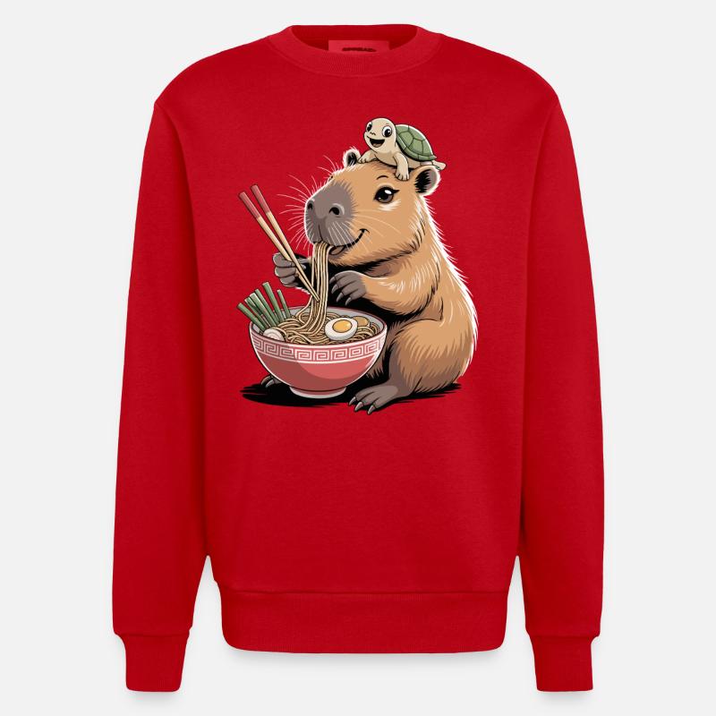 Cute capybara, ramen, turtle, capybara - Heavyweight Oversized Organic Crew Neck Made in EU - red