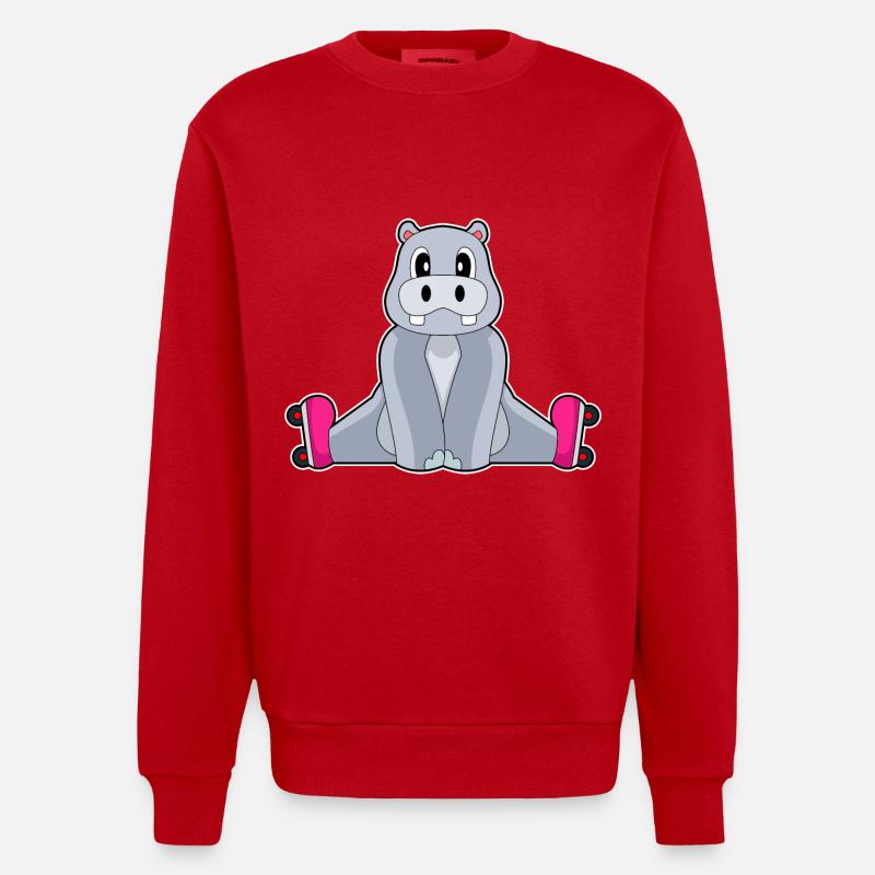 Nilpferd Inline skating Rollschuhe - Heavyweight Oversized Organic Crew Neck Made in EU - Rot