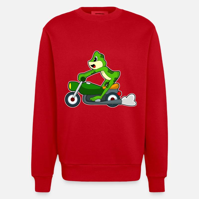 Frog Motorcycle - Heavyweight Oversized Organic Crew Neck Made in EU - red