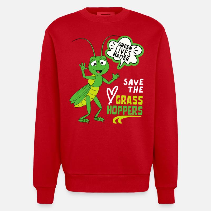 Comic Grashüpfer, lustiger Spruch Heuschrecke - Heavyweight Oversized Organic Crew Neck Made in EU - Rot