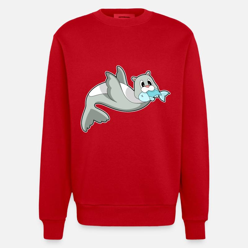 Poisson phoque - Sweat bio épais oversize fabriqué en UE - rouge