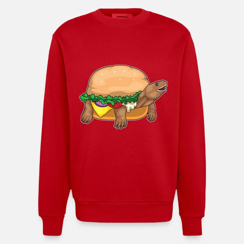 Turtle Cheeseburger - Heavyweight Oversized Organic Crew Neck Made in EU - red