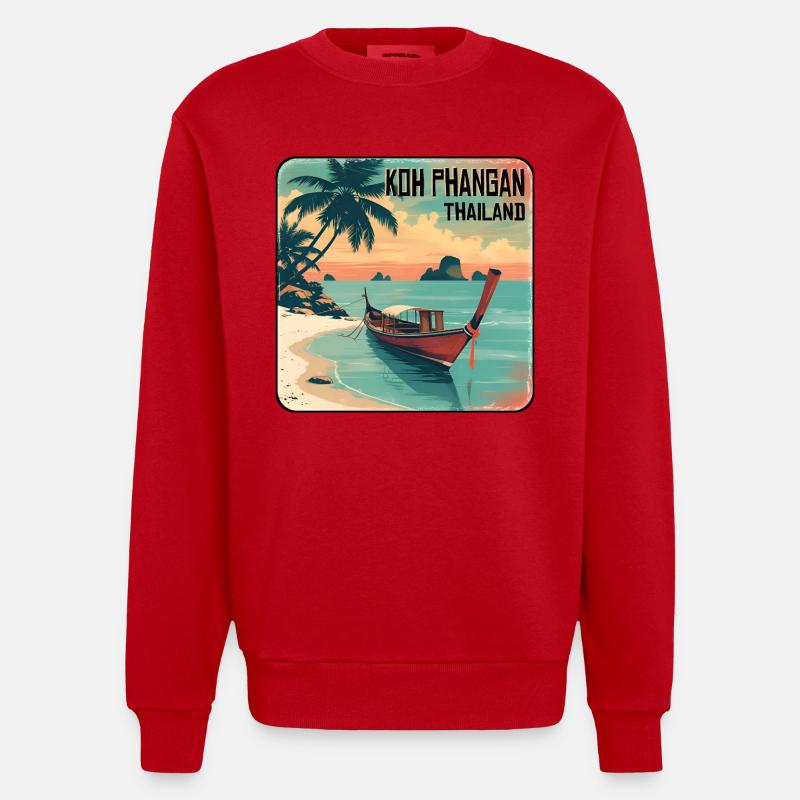 Koh Phangan, Thailand - Heavyweight Oversized Organic Crew Neck Made in EU - red
