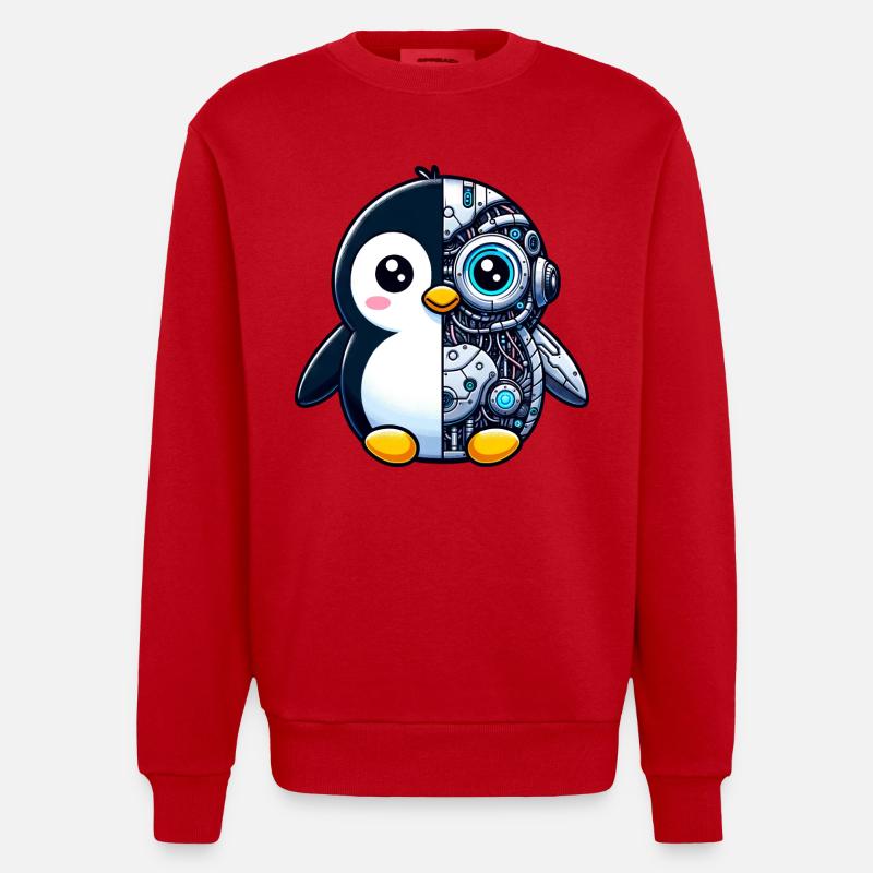 Süßer Pinguin Cyborg Roboter - Heavyweight Oversized Organic Crew Neck Made in EU - Rot