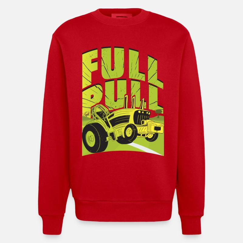 Tractor Pulling - Heavyweight Oversized Organic Crew Neck Made in EU - red