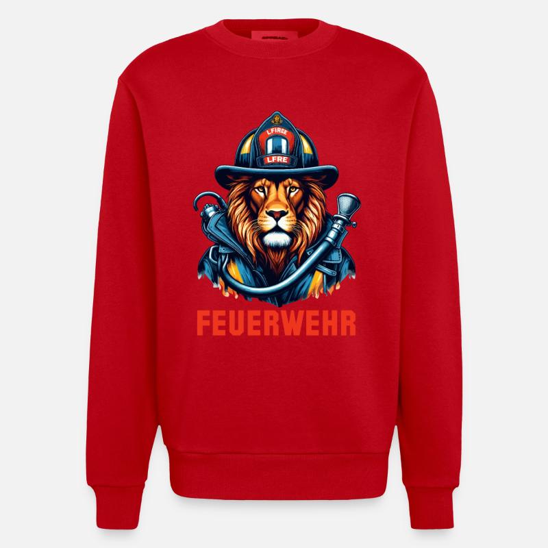 Feuerwehr Löwe Geschenk - Heavyweight Oversized Organic Crew Neck Made in EU - Rot