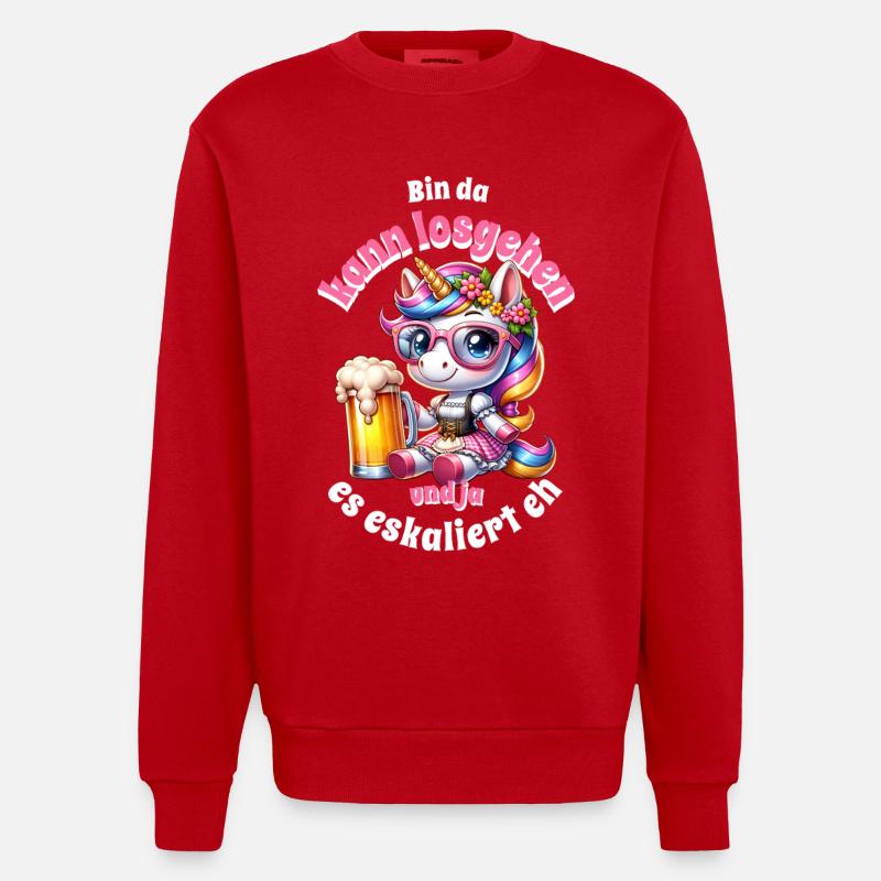 Kleines Einhorn Bierfreude - Heavyweight Oversized Organic Crew Neck Made in EU - Rot