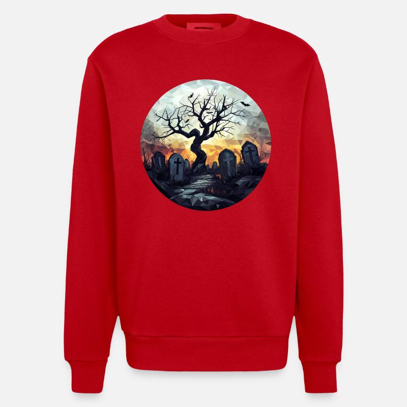 Spukiger Friedhof mit knorrigem Baum - Heavyweight Oversized Organic Crew Neck Made in EU - Rot