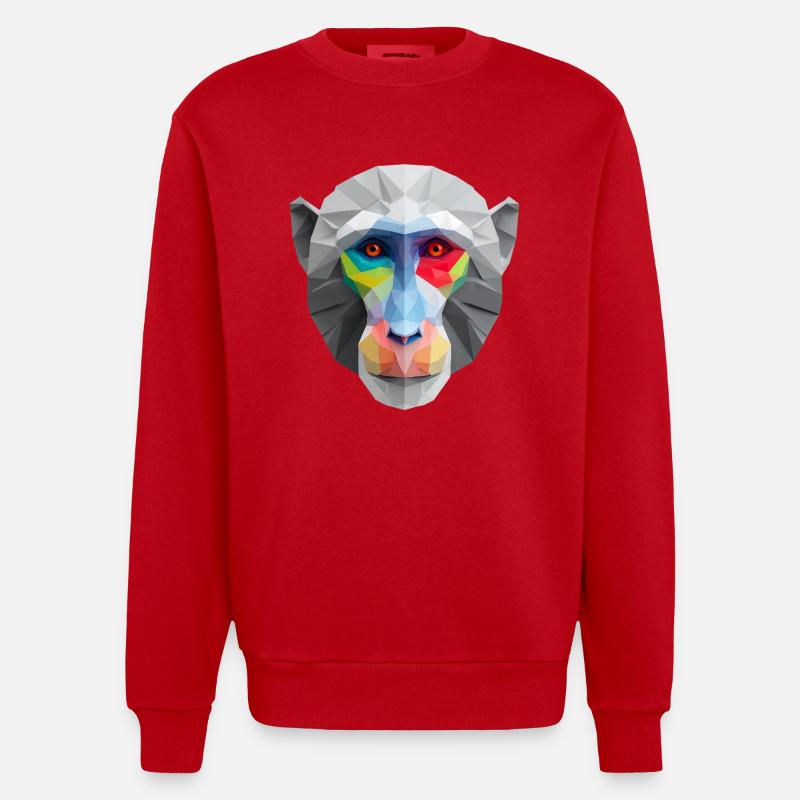 Farbiges Low-Poly Affengesicht Logo Art Design - Heavyweight Oversized Organic Crew Neck Made in EU - Rot