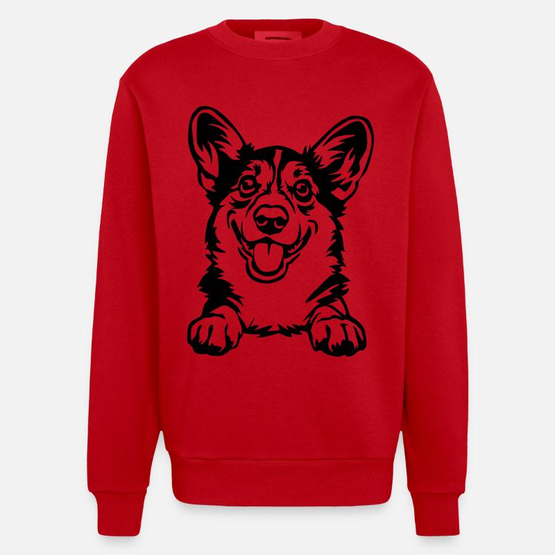 Welsh Corgi Head - Heavyweight Oversized Organic Crew Neck Made in EU - red