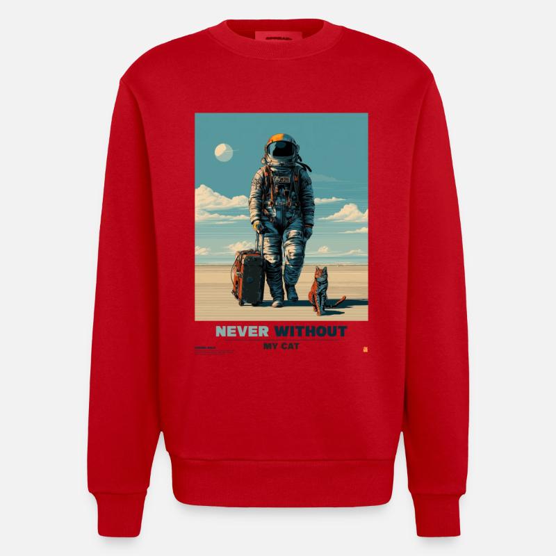 Jamais sans mon chat dans l’espace - Sweat bio épais oversize fabriqué en UE - rouge