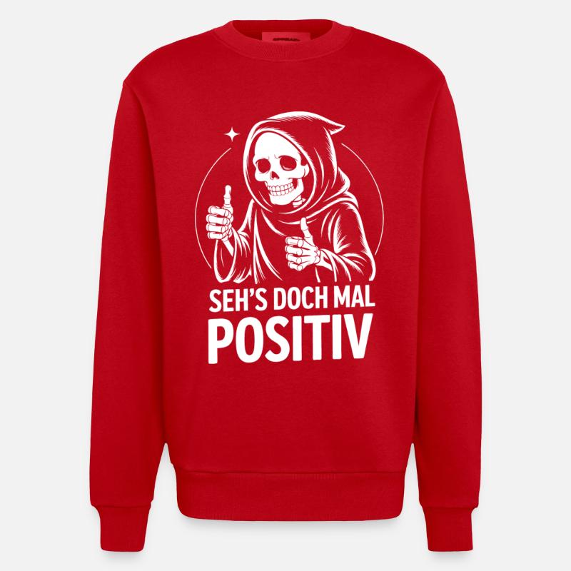 Seh's Doch Mal Positiv Grim Reaper - Heavyweight Oversized Organic Crew Neck Made in EU - Rot