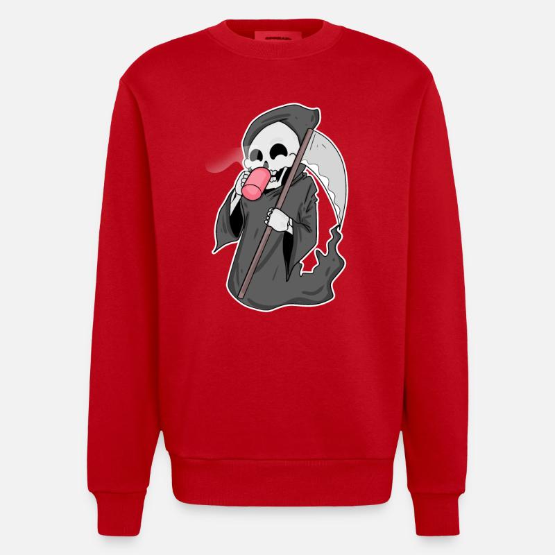 Faucheuse sinistre au café - Sweat bio épais oversize fabriqué en UE - rouge