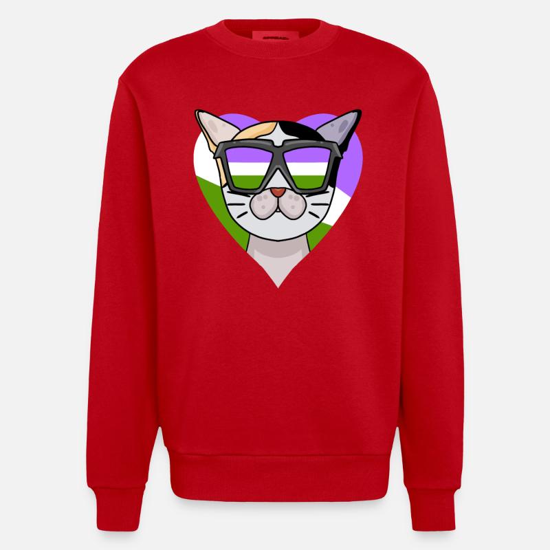 Genderqueer Chat Lgbt Bobtail japonais - Sweat bio épais oversize fabriqué en UE - rouge