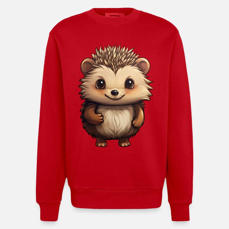 hérisson mignon - Design doux - joyeux - Sweat bio épais oversize fabriqué en UE - rouge