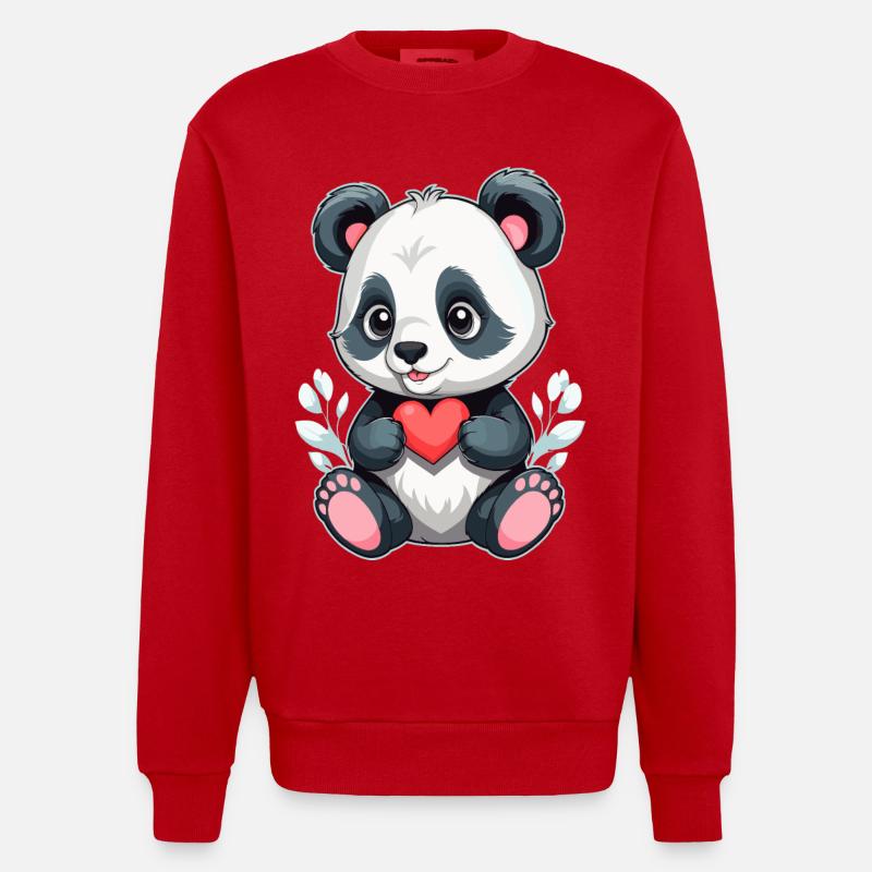 Panda mit Herz - Heavyweight Oversized Organic Crew Neck Made in EU - Rot
