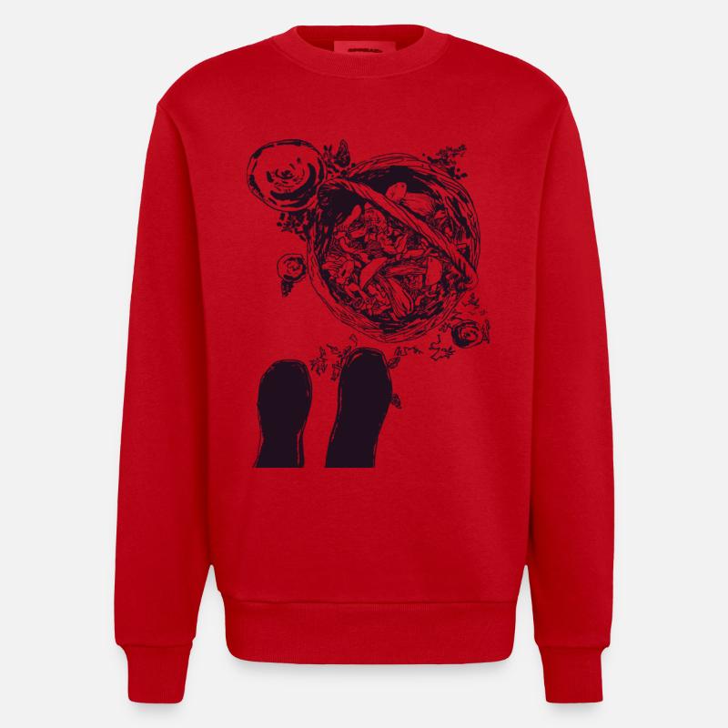 SUR LA FORÊT DE CHAMPIGNONS - Sweat bio épais oversize fabriqué en UE - rouge
