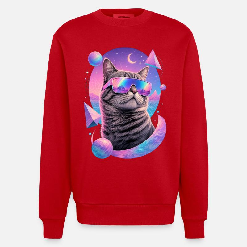 Chat Néon Astral Lunettes - Sweat bio épais oversize fabriqué en UE - rouge