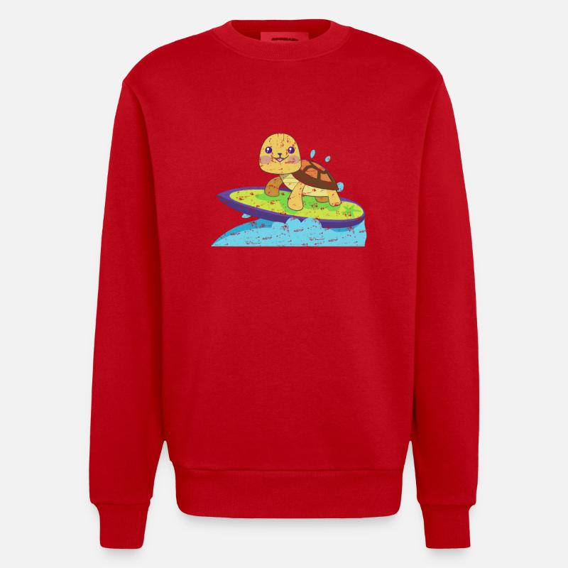 Turtle on surfboard - Heavyweight Oversized Organic Crew Neck Made in EU - red