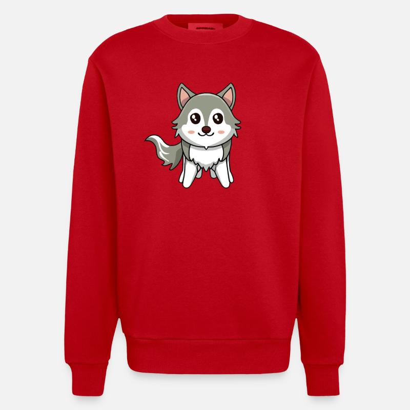 mignon Kawaii Husky - Sweat bio épais oversize fabriqué en UE - rouge