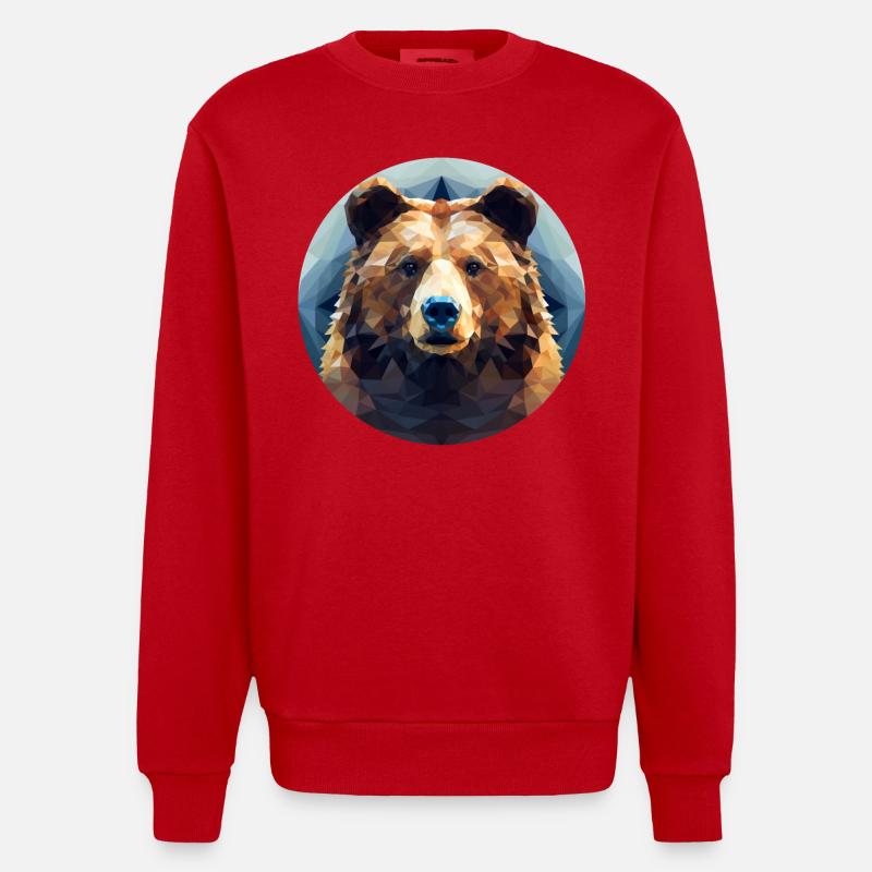 Ours dans la géométrie polygonale - Sweat bio épais oversize fabriqué en UE - rouge