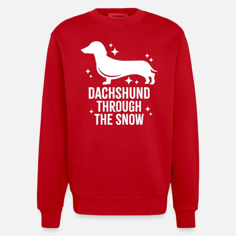 Teckel dans la neige - Sweat bio épais oversize fabriqué en UE - rouge