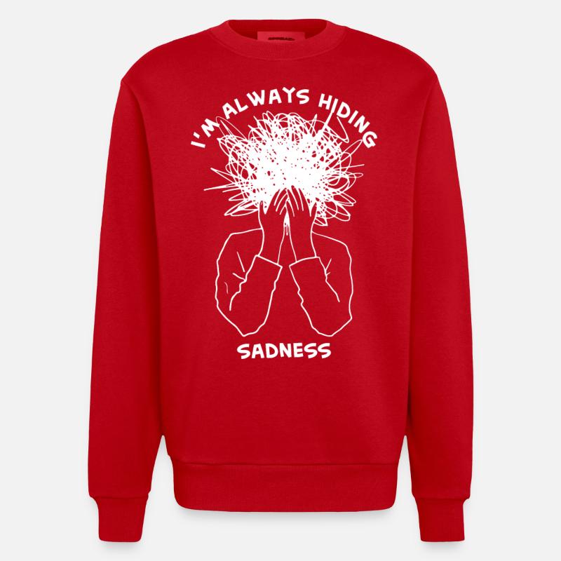 Tristesse cachant graphique - Sweat bio épais oversize fabriqué en UE - rouge