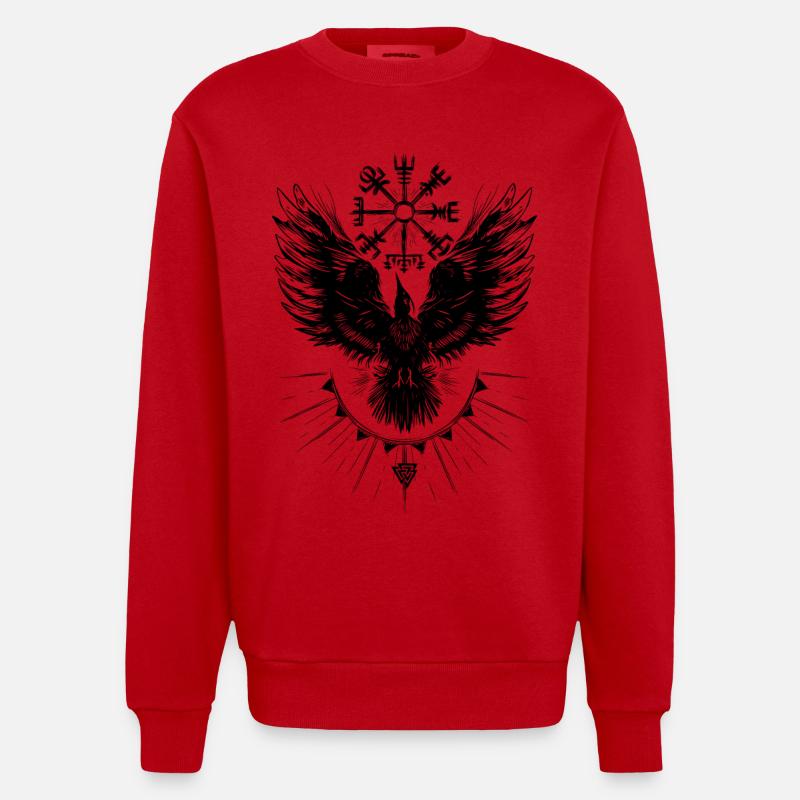 Corbeau Viking Vegvisir Valknut - Sweat bio épais oversize fabriqué en UE - rouge