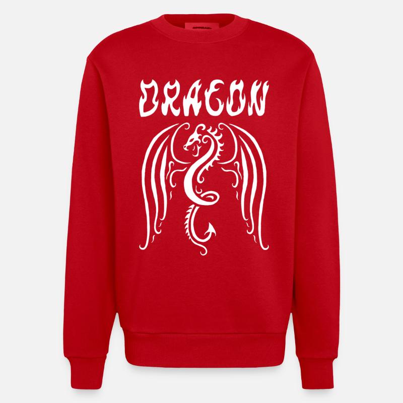 Dragon blanc - Sweat bio épais oversize fabriqué en UE - rouge