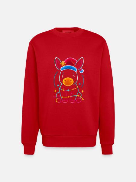 Donkey Elf Christmas Funny Gift - Heavyweight Oversized Organic Crew Neck Made in EU - red