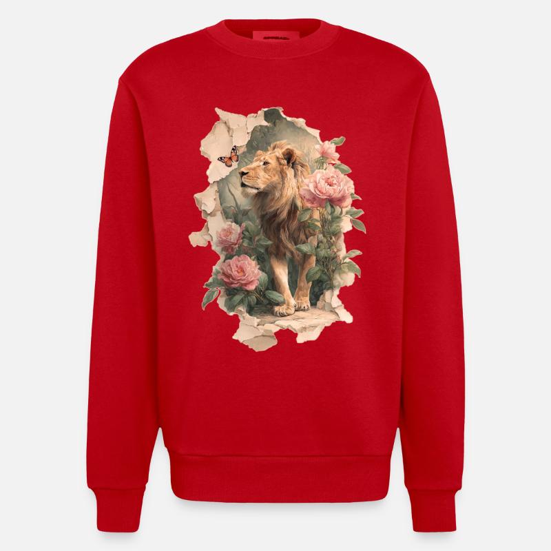 Lion avec papillon - Sweat bio épais oversize fabriqué en UE - rouge
