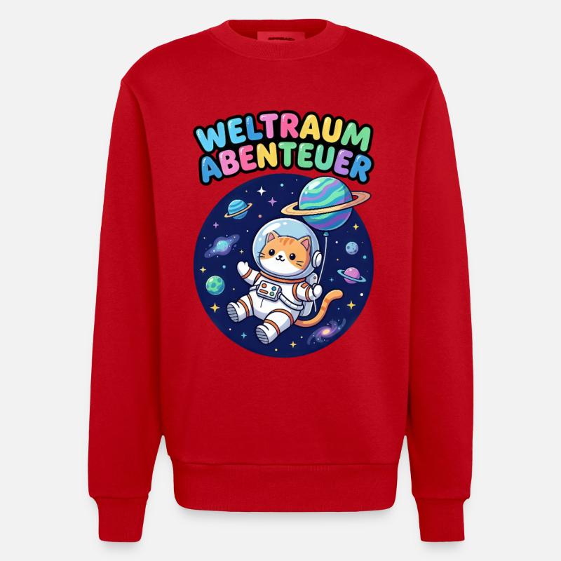 Chat Aventurier de l’Espace - Sweat bio épais oversize fabriqué en UE - rouge