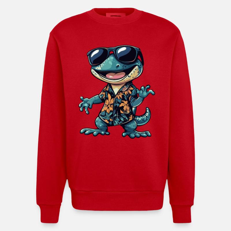 Echse Comic Lustig Sommer - Heavyweight Oversized Organic Crew Neck Made in EU - Rot