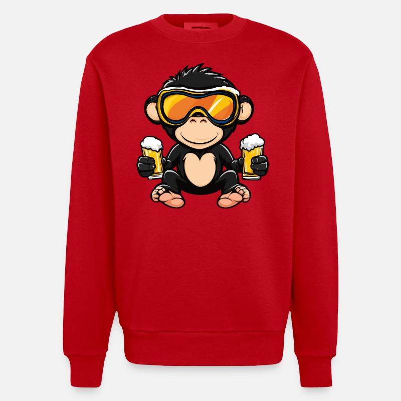 Affe Apres Ski Bier Comic - Heavyweight Oversized Organic Crew Neck Made in EU - Rot