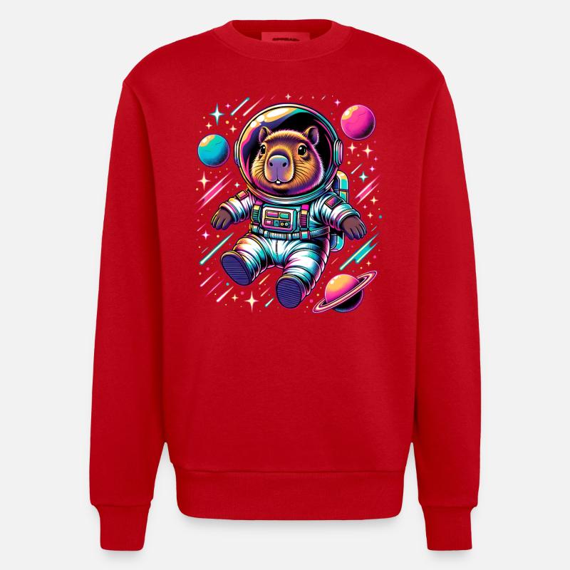 Capybaras Mignon Capybara Astronaute - Sweat bio épais oversize fabriqué en UE - rouge