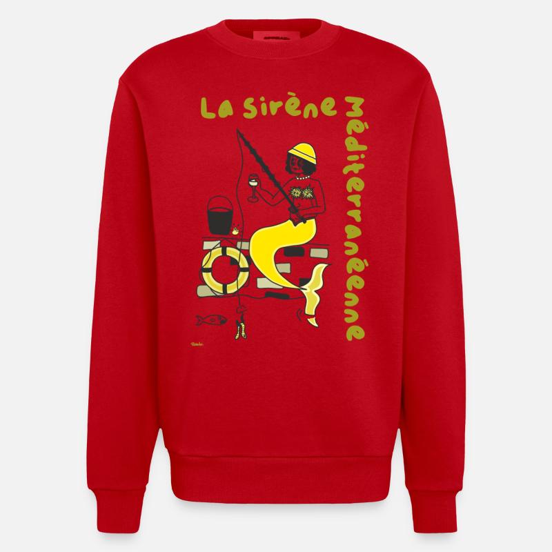 Sirene Mediterranéenne Jaune Pêche - Sweat bio épais oversize fabriqué en UE - rouge