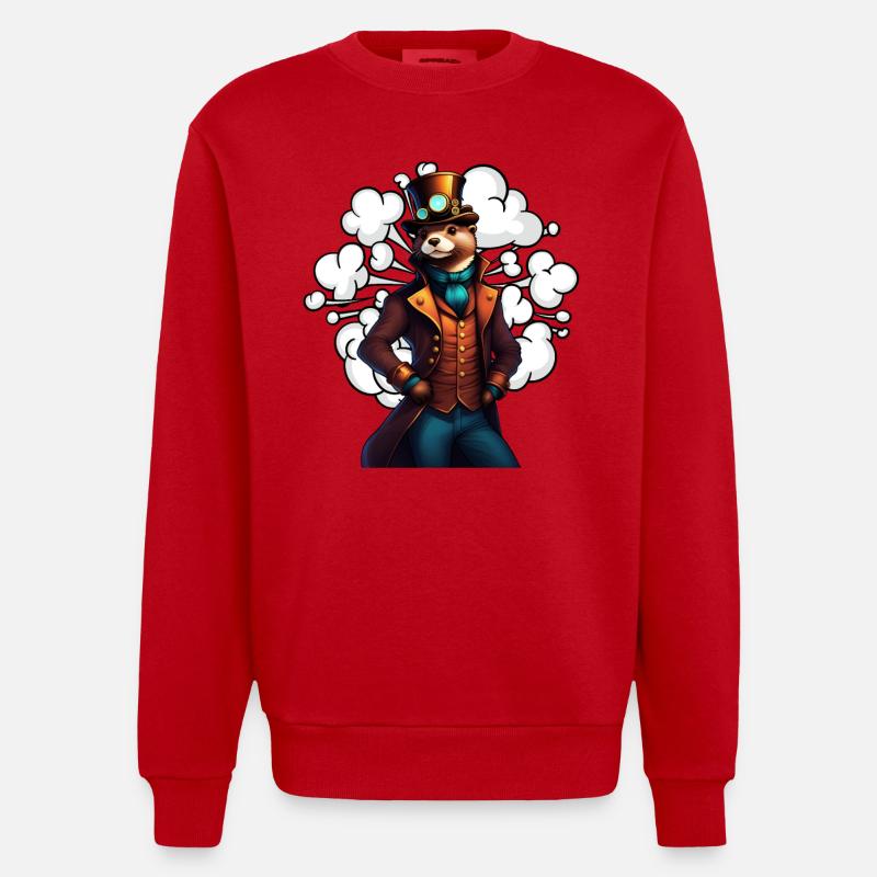 Erfindergeist Otter Steampunk Technikotter - Heavyweight Oversized Organic Crew Neck Made in EU - Rot